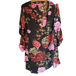 Catherine Malandrino Floral Asymmetrical Hem Tunic Hi-Lo Blouse Top Small Resort